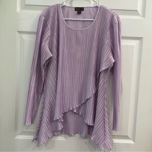 Jerry T Purple Micro- Pleated Layered Womens Long Sleeve Formal Blouse Shirt Top